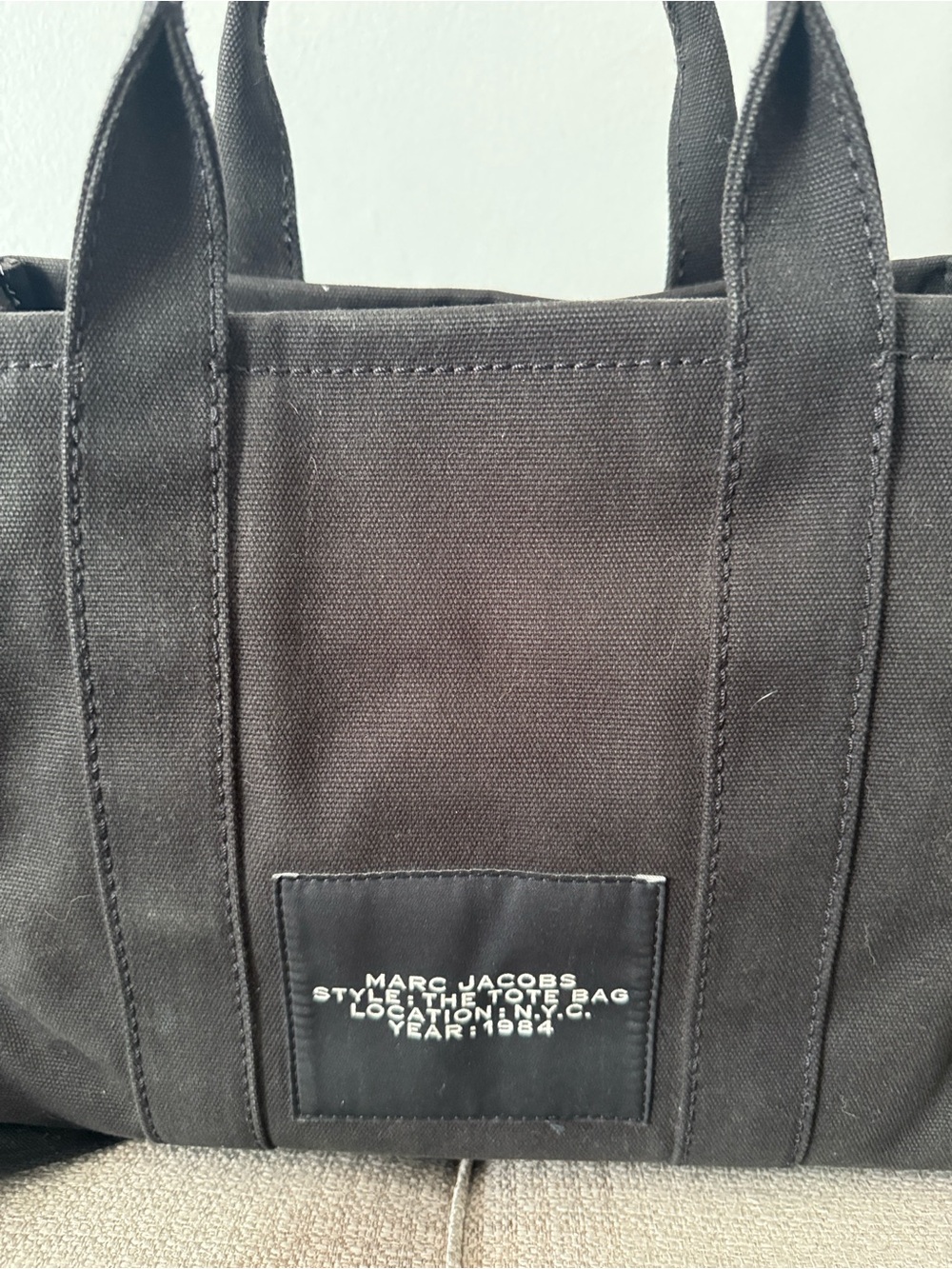 Marc Jacobs Black Canvas 'THE TOTE BAG' Medium Tote with Strap - Picture 3 of 3